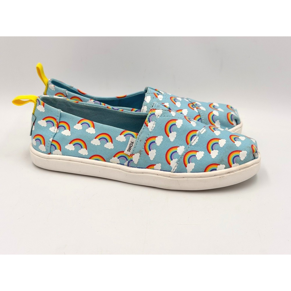 TOMS Alpargata Kids Y13 Blue Rainbow Cloud Print Canvas Slip On Shoes